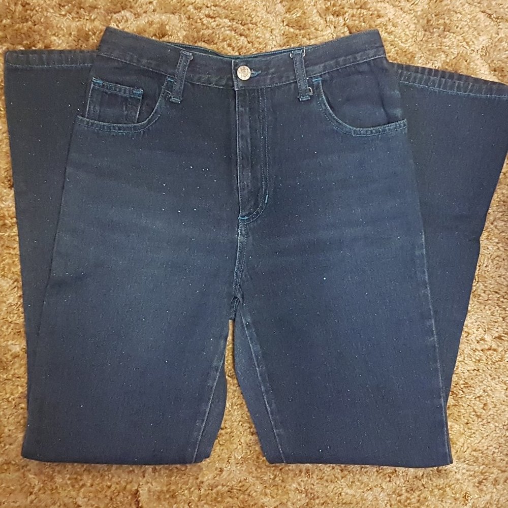 Dark Blue Jeans with blue sparkly glitter and wide leg